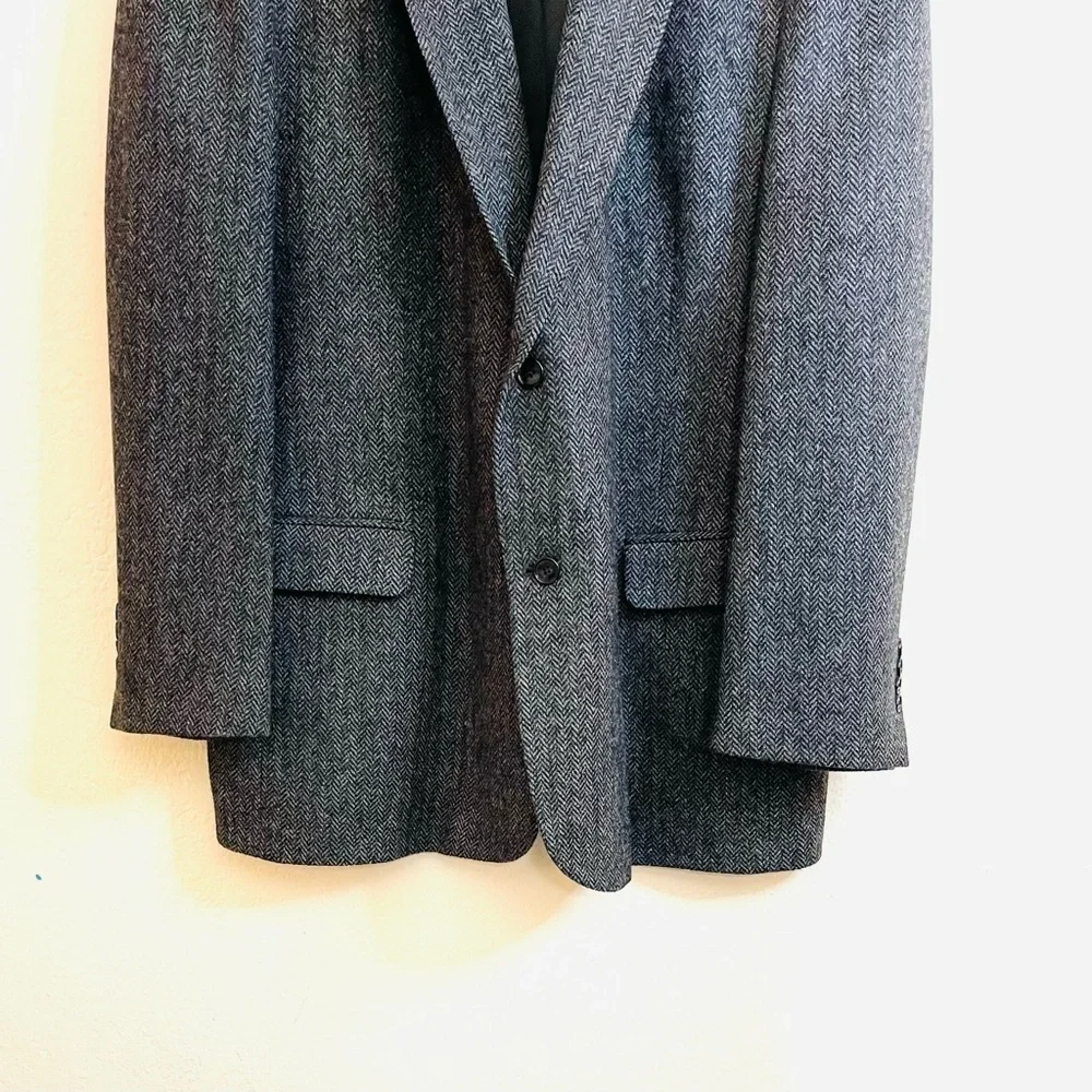 Barrington Herringbone Two Buttons Wool Blazer Suit Jacket Size 48L Gray Pockets